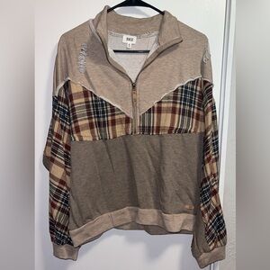 BKE Textured Knit Sweater in Brown and Cream